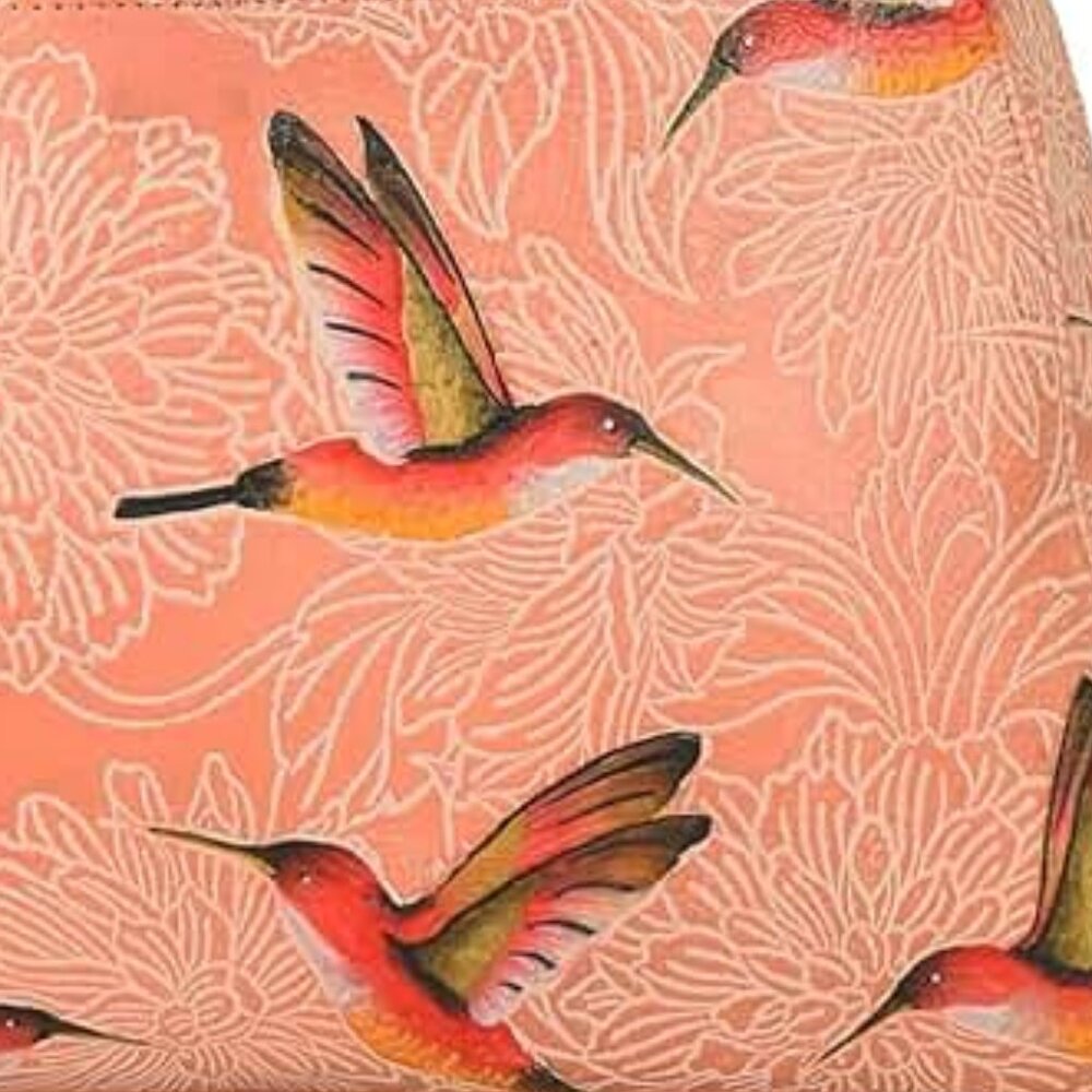 Anuschka Women’s Original Genuine Leather Birds Peach Hand-Painted Satchel NEW - Picture 3 of 7